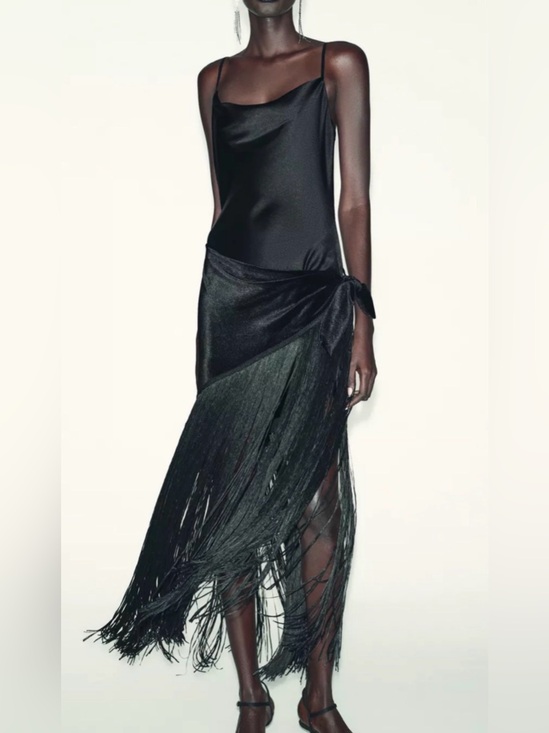 Zara Dresses & Skirts - Nwt- zara- long dress with fringing -M